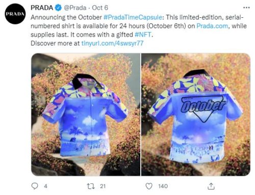 Web3 For Consumer Brands:  Update 10/10/22-10/16/22 – Prada’s NFT release strategy, while pretty basic, is done on a regular schedule and delivers on expectations